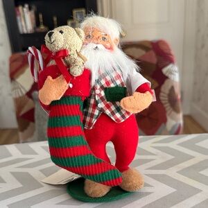 Annalee Red and Green Santa with Teddy Bear